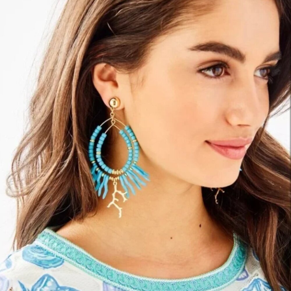 Lilly Pulitzer light aqua Island Calypso beaded earrings new with tags - Picture 2 of 5